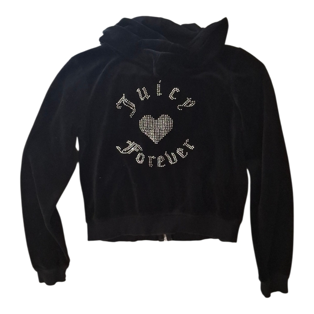 JUICY COUTURE Rhinestone Black Velvet Velour Hoodie Collaboration Forever 21
